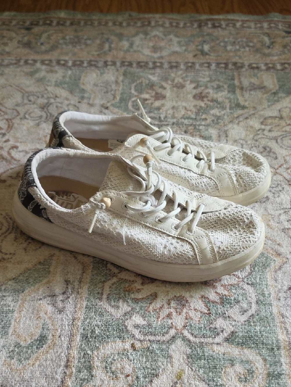 Hey Dude Cream Crochet Lace Low-Top Sneakers